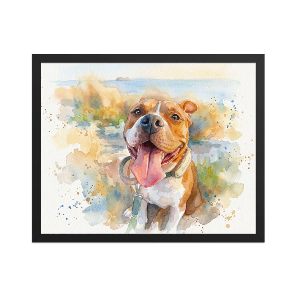 A custom pet portrait printed on a framed poster