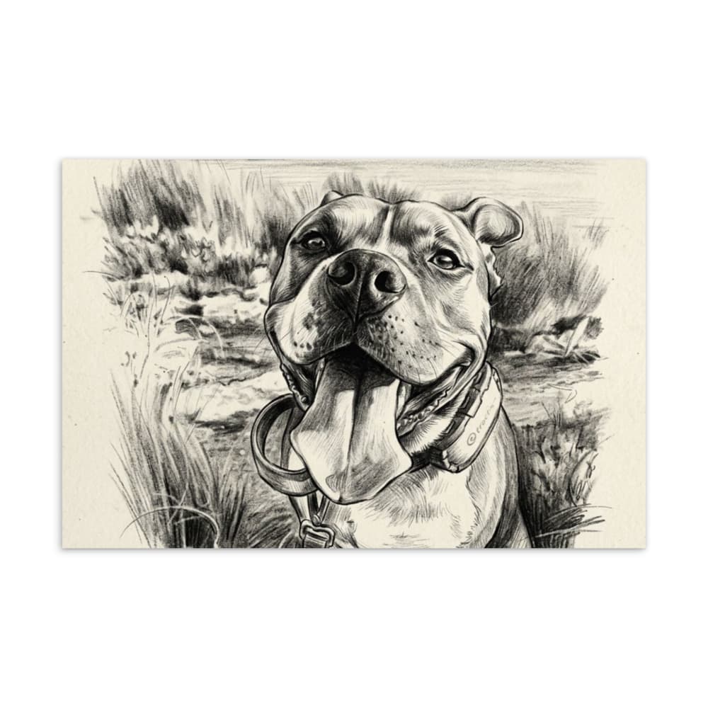 A custom pet portrait printed on a postcard